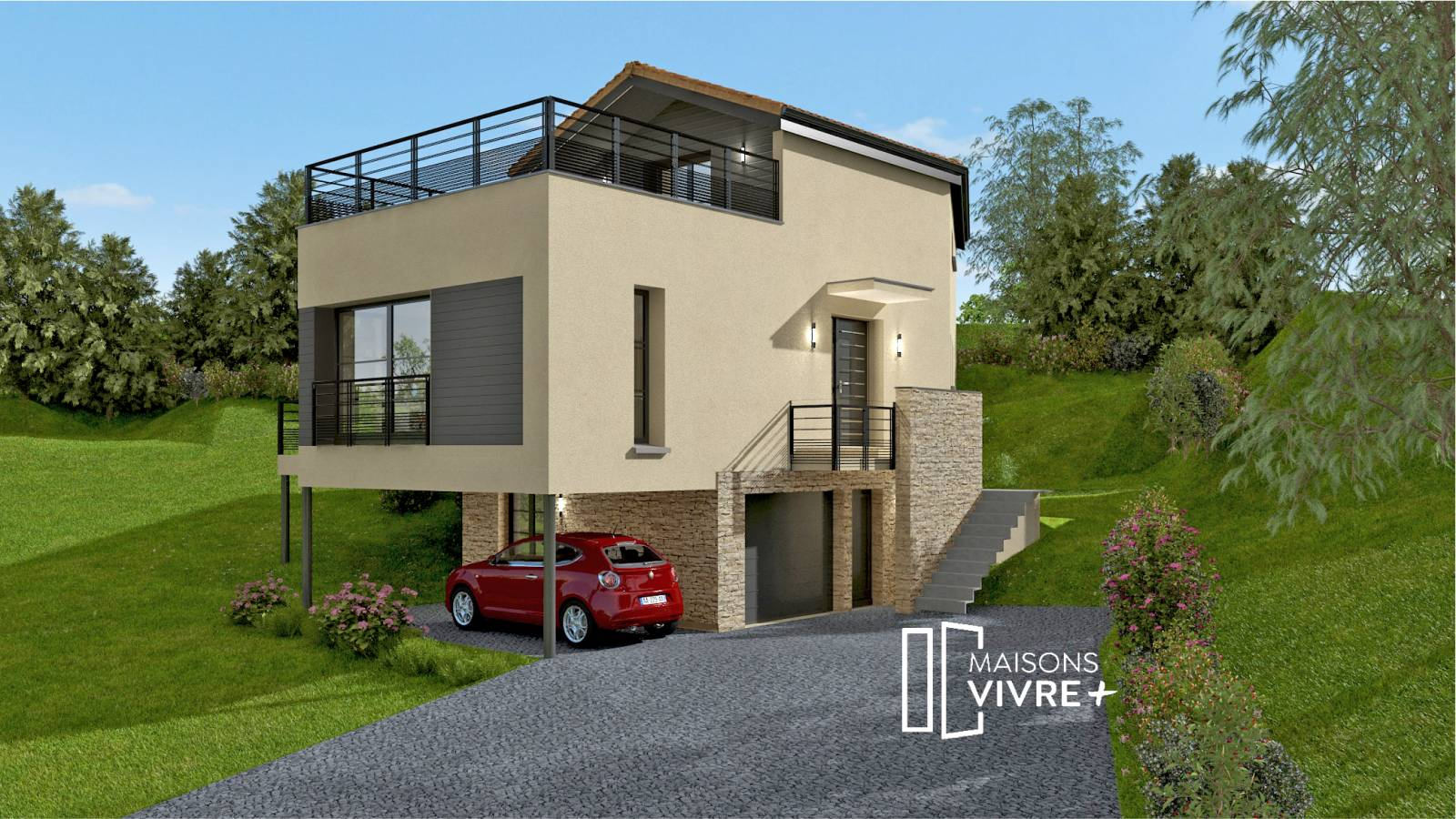 TERRAIN AVEC VUE ET PROJET DE MAISON D'ARCHITECTE A COGNY (69640)